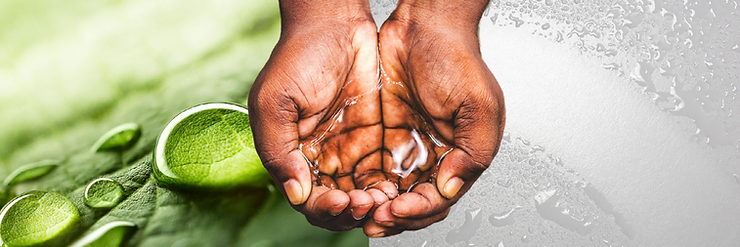 A close look of both hands collecting water