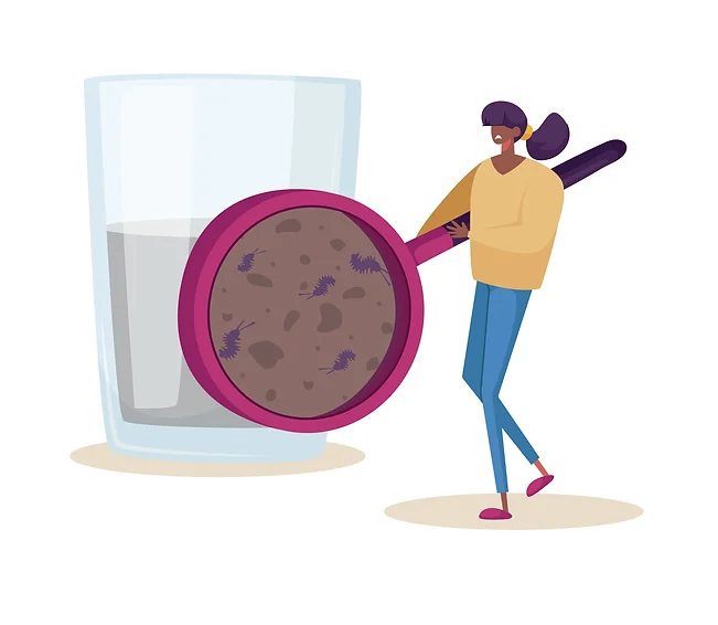 Illustration of searching viruses in the glass of water