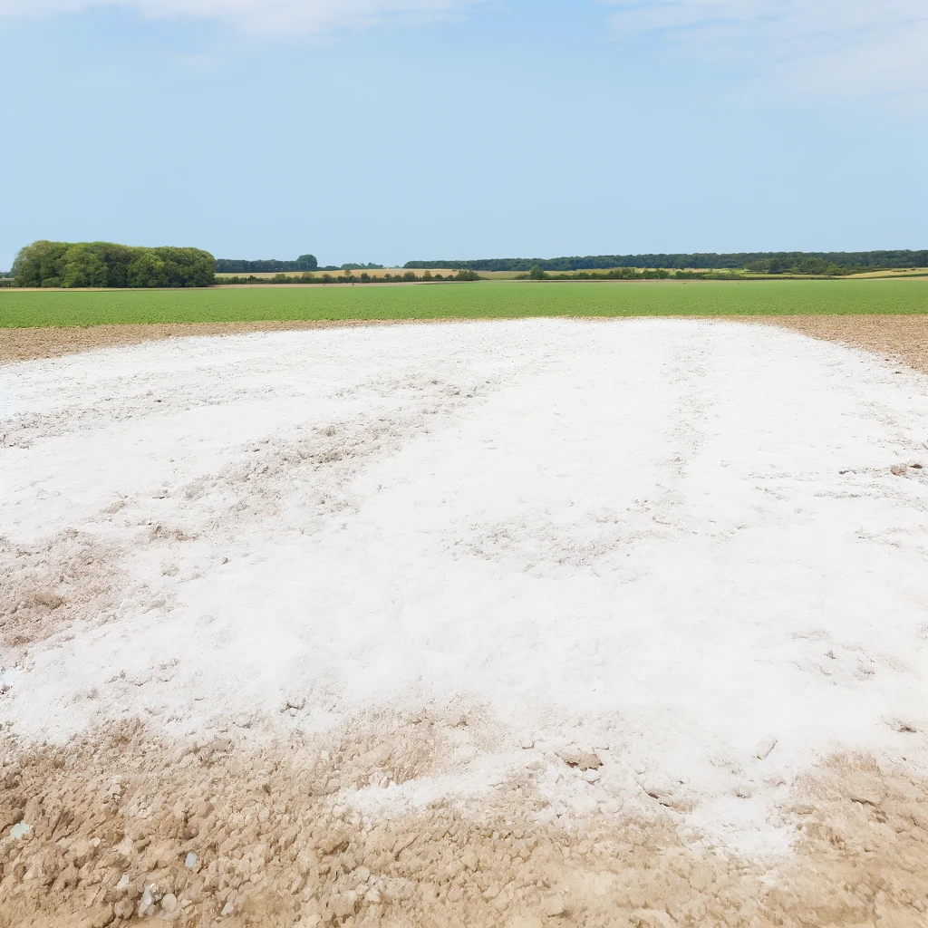 A realistic agricultural field with lime powder spread across it.
