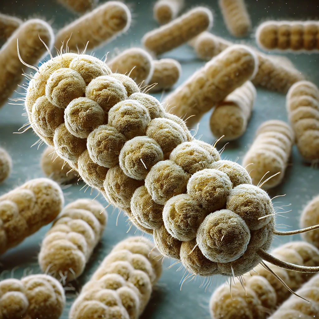A-realistic high resolution microscopic view of Clostridium difficile bacteria.